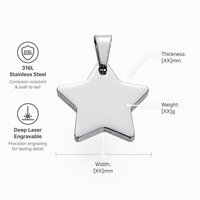 Pendentif d'identification pour animaux de compagnie en acier inoxydable en forme d'étoile à cinq branches, finition brillante, surface vierge, gravure personnalisée DIY