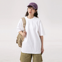 T-shirt unisexe décontracté en coton épais, style streetwear, batik uni, coupe ample, col rond, manches courtes, épaules légèrement tombantes