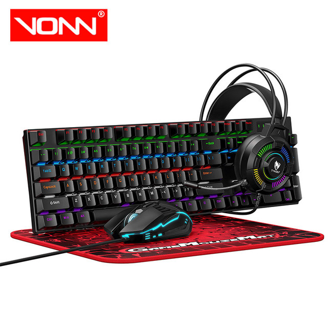 T-WOLF TF700 4-in-1 Wired RGB Gaming Keyboard Mouse Combo Kit Wholesale 7.1 USB Headphone Pad Mechanical Keyboard Mouse