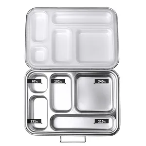 Aohea Bestseller Bento Lunch Box Tragbare 5 Fächer Edelstahl Metall Tiffin Lunch Box