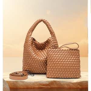 Bolsas hobo de <span class=keywords><strong>23cm</strong></span> para mulheres, tecidas, estilo casual, conjunto de 2 peças, bolsa de ombro, oferta imperdível, bolsas de luxo com bolsa extra. - Product Image 1
