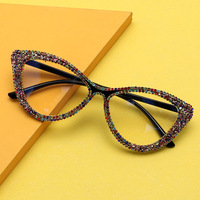 2023 plus récent chat vintage fait à la main incrusté de diamants cadre fin INS rétro tendance métal anti-bleu lunettes optiques