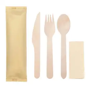 Free printing Disposable wooden spoon fork knife biodegradable wood tableware cutlery set