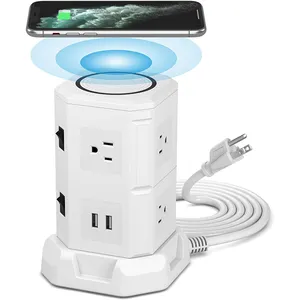 US/UK Desk Socket Power Tower Outlet Socket USB with Top Wireless Charger