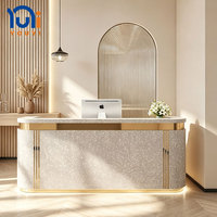 Comptoir de réception moderne crème, best-seller, personnalisé, pour salon de beauté, petite table de réception, comptoir de réception circulaire pour salon de manucure