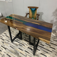 Table de salle à manger en bois de noyer et résine époxy, style rivière, pour restaurant, fournisseur d'usine chinois Blue Ocean