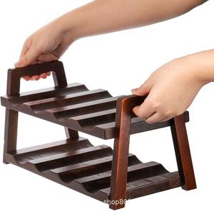 Porte-vin en bois à double couche, 14,4 pouces x 6,7 pouces, avec poignées, pour présentation dans un bar à domicile, rangement durable pour bouteilles en bois massif - Product Image 4