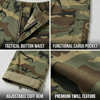 Pantalon cargo American Vintage Grunge Woodland de luxe, 450 GSM, coupe ample, délavé à l'acide, multi-poches, style streetwear