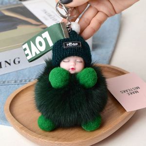 Porte-clés en peluche 3D mignon bébé endormi, pendentif pompon en fourrure de lapin, breloque de sac à main, cadeaux de Noël - Product Image 4