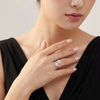 Bague en argent sterling S925 avec double tournesol en moissanite pour femme, bague de fiançailles de luxe entièrement pavée de diamants
