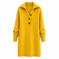Robe pull midi côtelée oversize pour femme, col à revers, col en V, boutonnée, manches longues droites, collection automne, vente en gros ODM