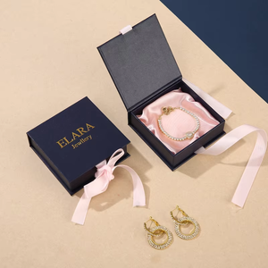 Custom Logo Simple Satin Sponge Insert Ribbon <b>Box</b> Rectangle Jewelry Gift Packaging Zipper Closure Pouch Set Earrings Necklace - Product Image 5