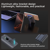 Batterie externe 18W 3-en-1 à charge rapide sans fil, grande capacité, en alliage d'aluminium, avec écran TFT et support magnétique, batterie Li-Polymère pour