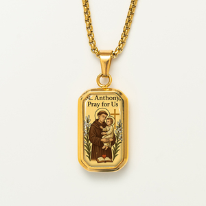 Mặt dây chuyền hình bát giác chữ nhật Thánh Anthony khắc logo tùy chỉnh, mặt sau khắc chữ, dành cho Thánh bảo trợ đồ vật bị mất & phép lạ - Product Image 1