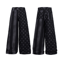 Nouveau pantalon en jean jacquard délavé style RO, coupe ample et large, motif drapeau étoilé, style streetwear américain haut de gamme