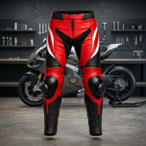 Pantalon de moto en cuir rouge – Protection pour la piste et la route - Product Image 3