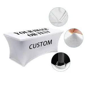 Aozhan Custom promotional fitted spandex table cloth polyester white table covers wedding decoration with logo for events