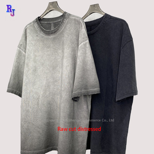 Custom Raw Cut Distressed High Street Washed Blank 250G 100% algodón camiseta Boxy Vintage camiseta HeavyWeight hombres camiseta para hombres - Product Image 5