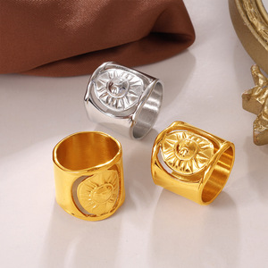 ยูนิเซ็กส์ เรโทร ซันเบิร์ส ริงสแตนเลสสตีลสีทองสีเงินวงกว้างเครื่องประดับของขวัญ - Product Image 2