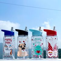 C612 vente chaude tasse de paille à poignée transparente portable personnalisée mignonne 500ml bouteille d'eau potable pour enfants tasse d'eau transparente en plastique