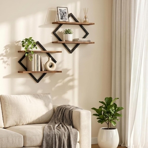 Étagère <span class=keywords><strong>murale</strong></span> flottante en <span class=keywords><strong>bois</strong></span> rustique, organisateur de rangement pour <span class=keywords><strong>cuisine</strong></span> et salon, résistant à l'eau, étagère multifonctionnelle - Product Image 6