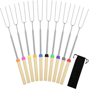 Brochettes de barbecue doubles réutilisables en acier inoxydable pour camping en plein air avec curseur – Vente en gros - Product Image 1