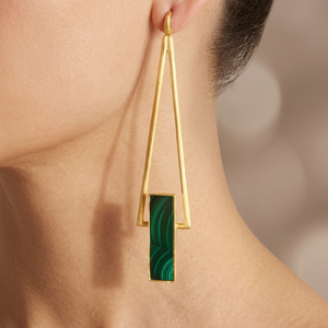 Boucles d'oreilles pendantes tendance pour femmes, en laiton plaqué or, avec pierre précieuse en malachite - Product Image 1