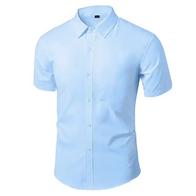 Wholesale Summer Male Vintage Solid Social Shirts Slim Men Short Sleeve Shirt White Black Men's Clothing