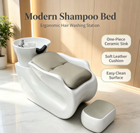 En gros, Lit de lavage de cheveux en céramique blanche, inclinable, pour salon et spa, avec robinet pulvérisateur et repose-pieds réglable
