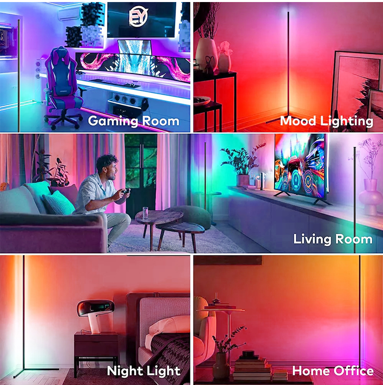 RGB LED Floor Lamp Bedroom Decoration RGBIC Corner Floor Lamp Remote Control Indoor Atmosphere Lamp