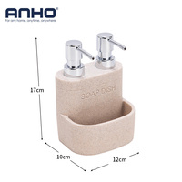 Distributeur de savon en résine finition grès avec pompe, récipient rechargeable pour savon vaisselle pour évier de cuisine