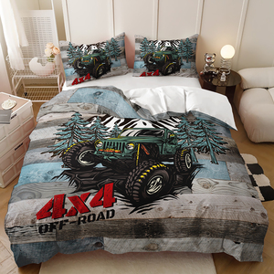 Parure <span class=keywords><strong>de</strong></span> lit élégante et puissante à imprimé Monster Truck, 300 fils, écologique, pour chambre à coucher, avec <span class=keywords><strong>housse</strong></span> <span class=keywords><strong>de</strong></span> <span class=keywords><strong>couette</strong></span> en polyester King Size - Product Image 4