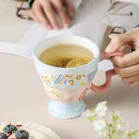 Mug de voyage créatif en céramique grande capacité, tasse à petit-déjeuner, motif relief peint à la main, style américain, simple, mignon, motif dessin animé, tasse à eau