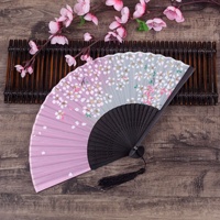 Éventail pliant en bambou de style chinois ancien HZ, motif fleur de pêcher, petit éventail pour femme, accessoires de photographie Cheongsam, classique et rétro