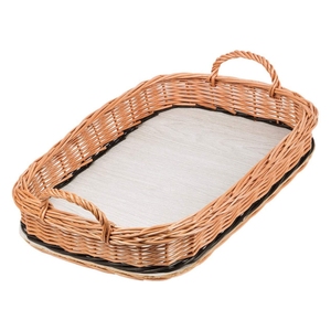 Bandeja de mimbre, almacenamiento multifunción rústico sostenible, artículos diversos, vajilla de comida, bandeja tejida con asa para mesa de centro - Product Image 1