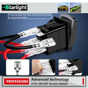 Interrupteur à bascule SPST 5 broches étanche éclairé marche/arrêt 20A 12V avec câbles de raccordement universels - Product Image 6
