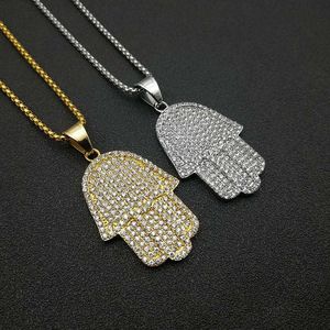 Fatima <b>Hand</b> Pendant Necklace Stainless Steel Gold And Silver Plated Pave Setting Unisex Jewelry Gift - Product Image 2
