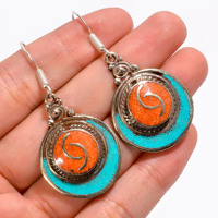 Boucle d'oreille en argent tibétain 925, bijou Vintage, à la mode, authentique