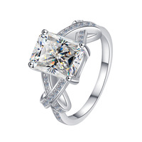 Bague de fiançailles RadiantCut Crossover en argent sterling S925 avec certificat GRA, couleur D, moissanite VVS1, pavé, à double sangle, pour femme