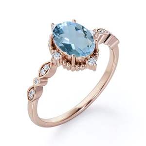 แหวนเงินแท้ 925 ประดับพลอยอะความารีนสีน้ำเงินเข้มทรงรีขนาด 1.25 มม. ชุบโรเดียม สไตล์อาร์ตเดโค เหมาะสำหรับเป็นแหวนหมั้นและแหวนวันเกิด - Product Image 5