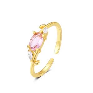 CANNER 2024 Wholesale Blue Pink Oval Shape Gemstone Zircon 18k Gold Plated <b>Open</b> <b>Rings</b> Party Gift Jewellery - Product Image 1