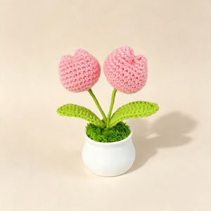 Décoration florale en coton au crochet fait main : tournesol, tulipe, plante en pot – Idéal comme cadeau - Product Image 4