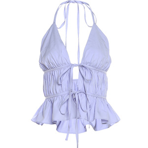 2023 été nouveaux vêtements pour femmes mode dos nu sangle licou coupe ajustée petit Sexy gilet femmes bas - Product Image 6