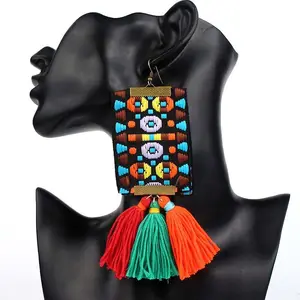 패션 다채로운 술 귀걸이 보헤미안 문 럭셔리 긴 귀걸이 아프리카 다채로운 수제 여성 프린지 쥬얼리