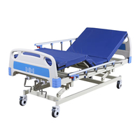 Lit d'hôpital manuel à 3 manivelles, hauteur réglable, pour soins intensifs, avec tête de lit en ABS, garde-corps pliable et matelas