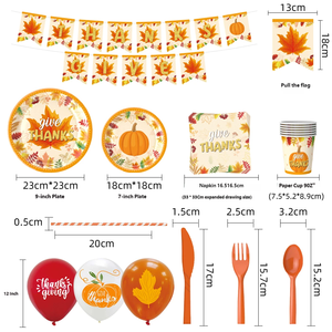 Assiettes et serviettes de table de luxe pour Thanksgiving avec nappes à thème citrouille d'automne - Articles de fête jetables écologiques très demandés - Product Image 2
