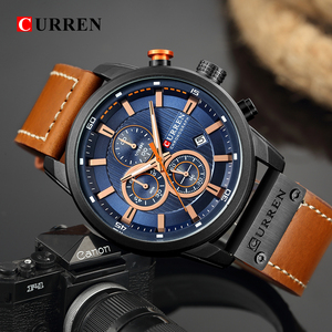 Reloj de Pulsera Curren 8291 para Hombre con Cronógrafo de Cuarzo y Correa de Cuero, Calendario de <span class=keywords><strong>24</strong></span> Horas, Fecha, Manecillas Luminosas, Estilo de Negocios y Resistente al Agua - Product Image 4