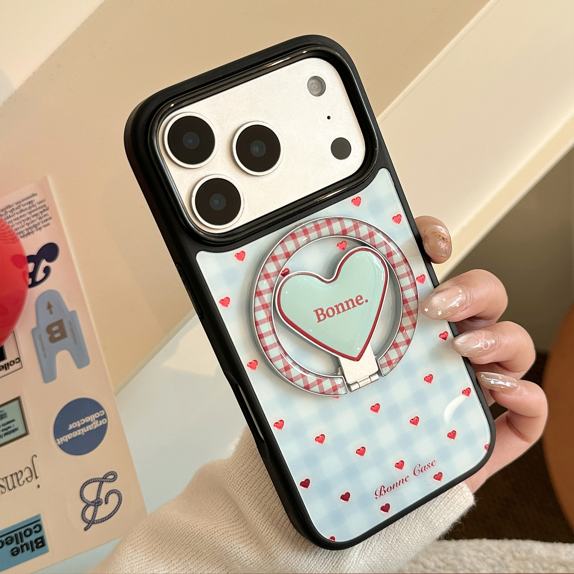 Blue and Red Checkered Heart Magnetic Stand