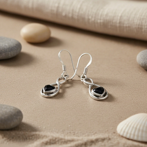 Art Palace Black Heart Natural Stone 925 Silver Drop <b>Earrings</b> for Women's Fashion Gift - Product Image 1