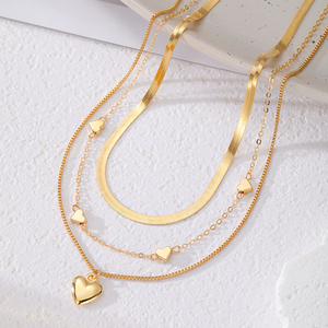 Nuovo Design di <span class=keywords><strong>serpente</strong></span> osso catena cuore <span class=keywords><strong>ciondolo</strong></span> <span class=keywords><strong>collana</strong></span> multistrato per le donne gioielli all'ingrosso - Product Image 5